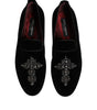 Dolce & Gabbana Black Velvet Embellished Loafer Slip On Shoes