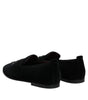 Dolce & Gabbana Black Velvet Embellished Loafer Slip On Shoes