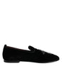 Dolce & Gabbana Black Velvet Embellished Loafer Slip On Shoes