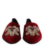 Dolce & Gabbana Black Red Velvet Embellished Slip On Shoes