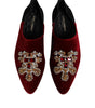 Dolce & Gabbana Black Red Velvet Embellished Slip On Shoes