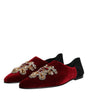 Dolce & Gabbana Black Red Velvet Embellished Slip On Shoes