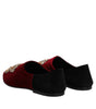 Dolce & Gabbana Black Red Velvet Embellished Slip On Shoes