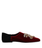 Dolce & Gabbana Black Red Velvet Embellished Slip On Shoes