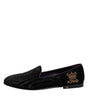 Dolce & Gabbana Black DG Crown Embroidery Loafers Slip On Shoes