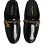 Dolce & Gabbana Black Leather DG Chain Embellished Sandals Shoes