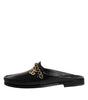 Dolce & Gabbana Black Leather DG Chain Embellished Sandals Shoes