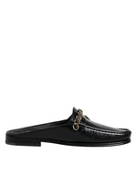 Dolce & Gabbana Black Leather DG Chain Embellished Sandals Shoes