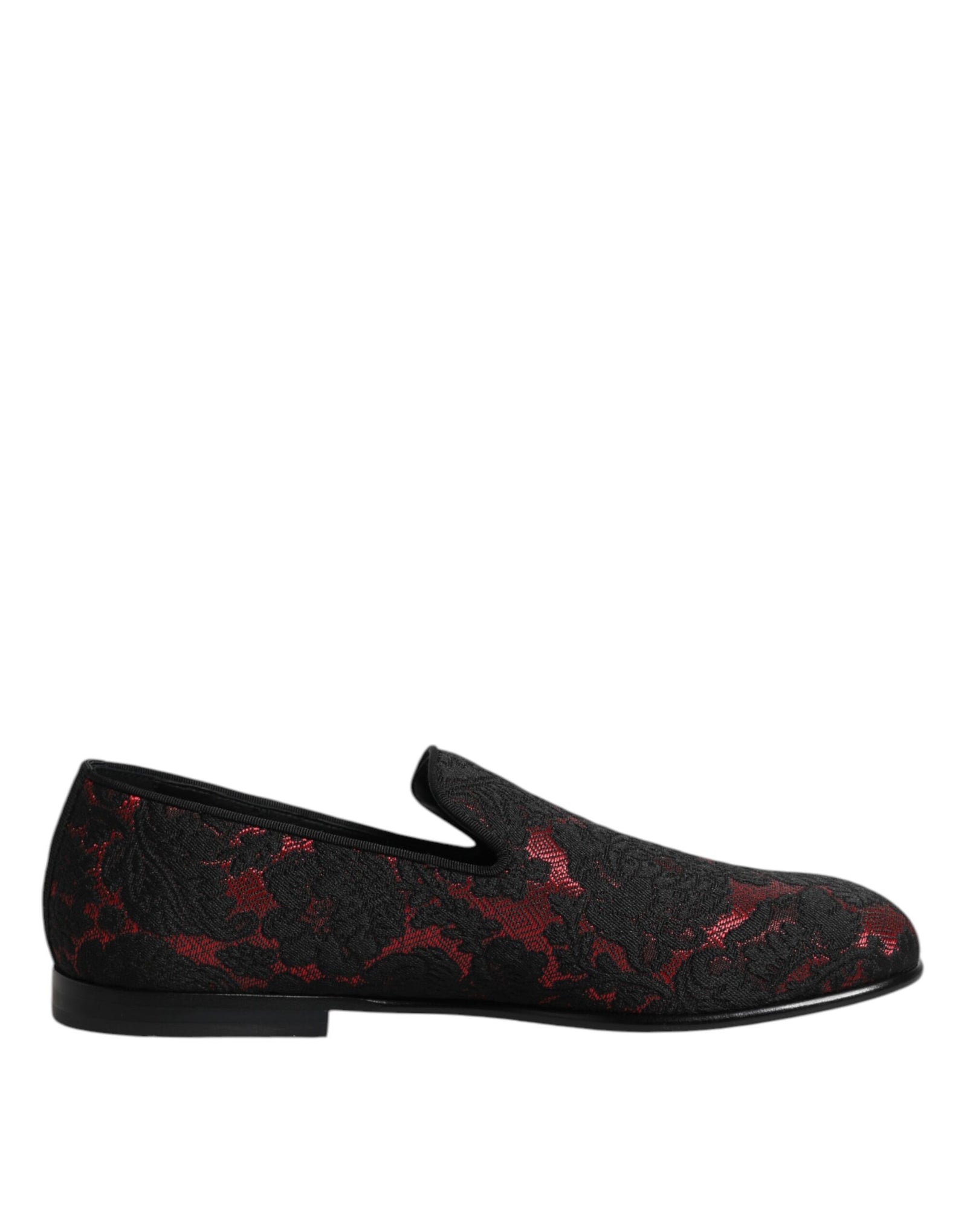 Dolce & Gabbana Red Black Jacquard Slip On Men Loafers Shoes