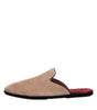 Dolce & Gabbana Beige Capra Suede Slides Flat Slipper Shoes
