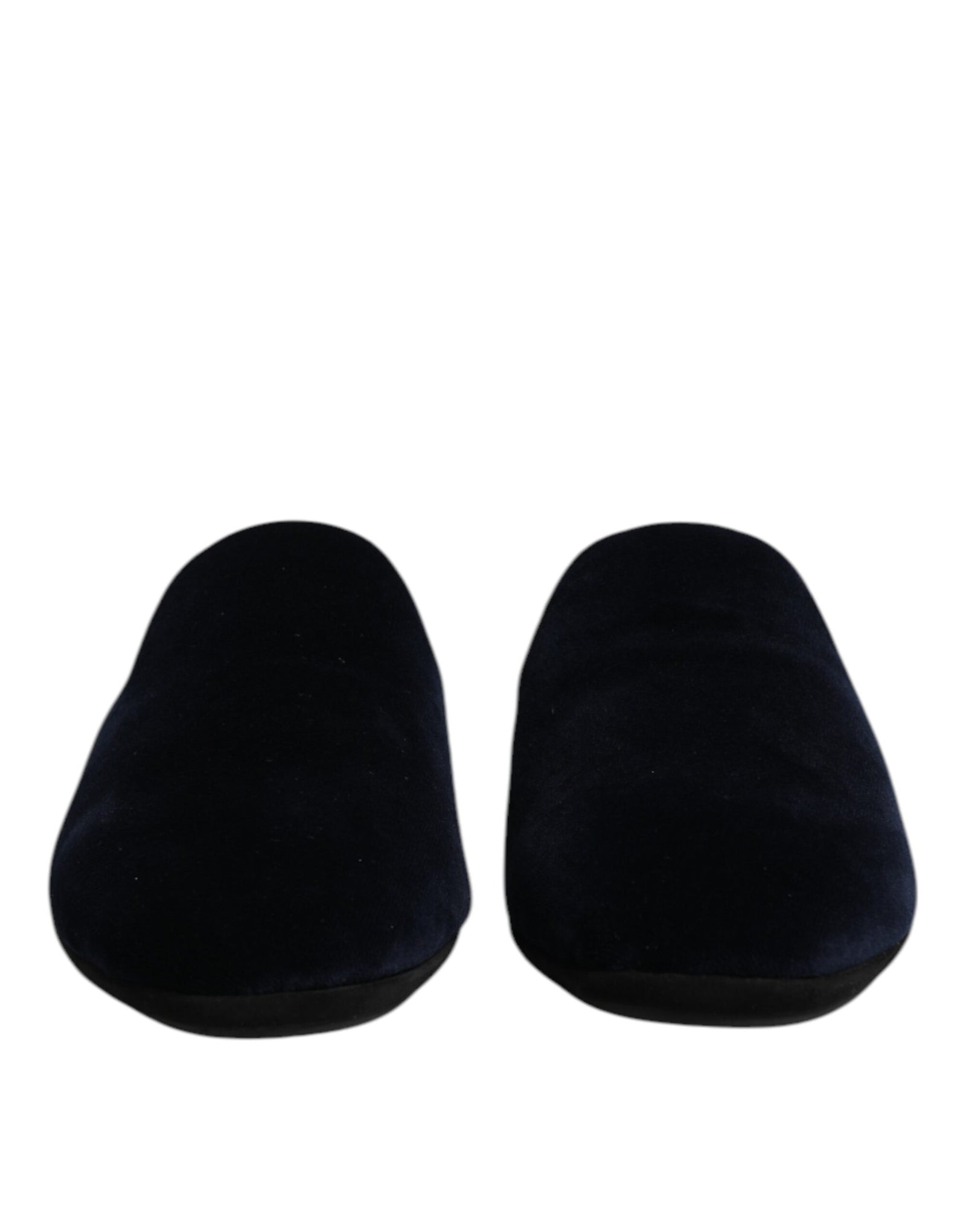Dolce & Gabbana Black Viscose Velvet Slides Flat Slipper Shoes