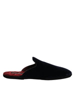 Dolce & Gabbana Dark Blue Viscose Velvet Slides Flat Slipper Shoes