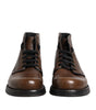 Dolce & Gabbana Brown Leather Lace Up Men Ankle Boots Shoes