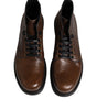 Dolce & Gabbana Brown Leather Lace Up Men Ankle Boots Shoes