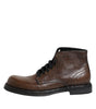 Dolce & Gabbana Brown Leather Lace Up Men Ankle Boots Shoes