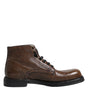 Dolce & Gabbana Brown Leather Lace Up Men Ankle Boots Shoes