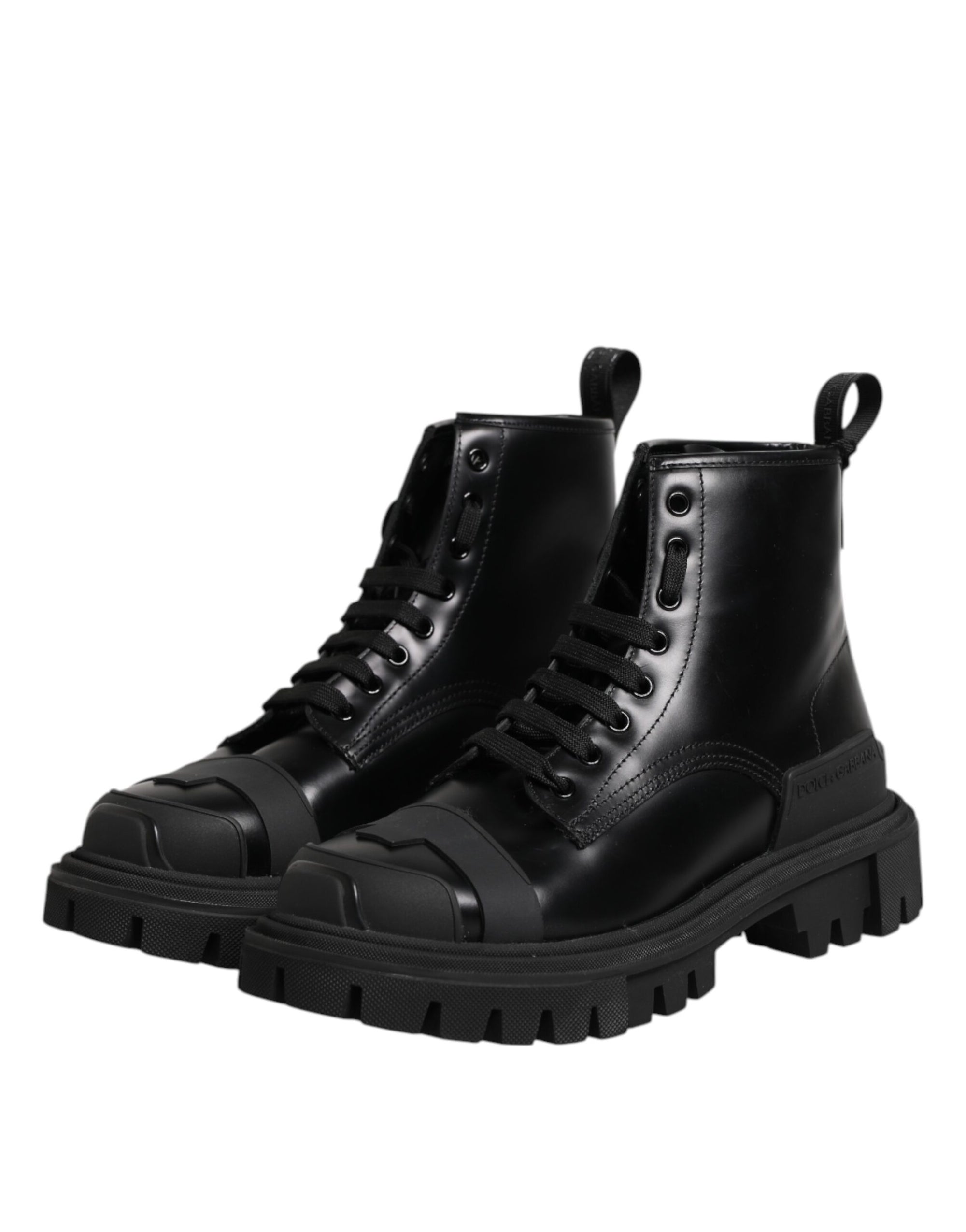 Dolce & Gabbana Black Leather Lace Up Mid Calf Boots Shoes