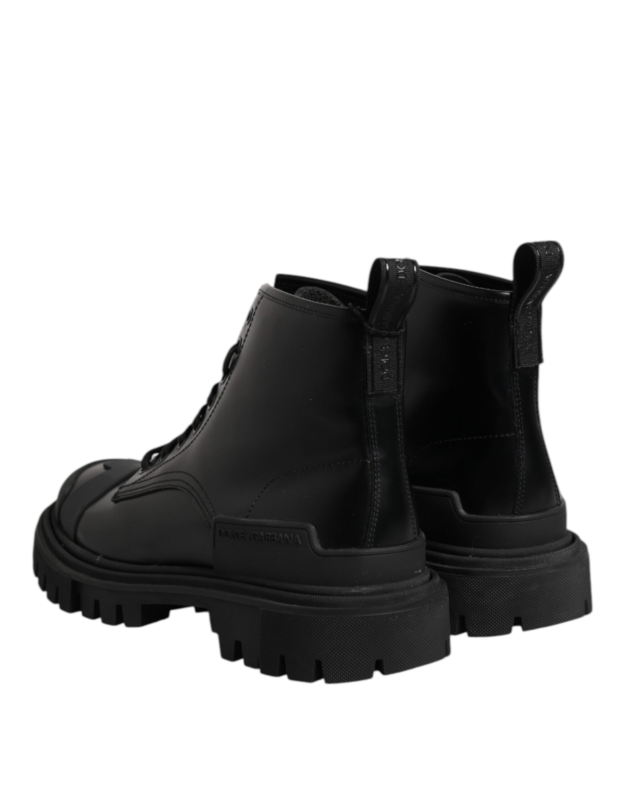 Dolce & Gabbana Black Leather Lace Up Mid Calf Boots Shoes