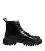 Dolce & Gabbana Black Leather Lace Up Mid Calf Boots Shoes