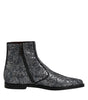 Dolce & Gabbana Dark Gray Cotton Sequined Chelsea Boots Shoes