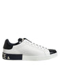 Dolce & Gabbana White Black Leather Portofino Sneaker Shoes