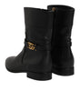 Dolce & Gabbana Black Leather Flats Logo Short Boots Shoes