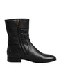 Dolce & Gabbana Black Leather Flats Logo Short Boots Shoes
