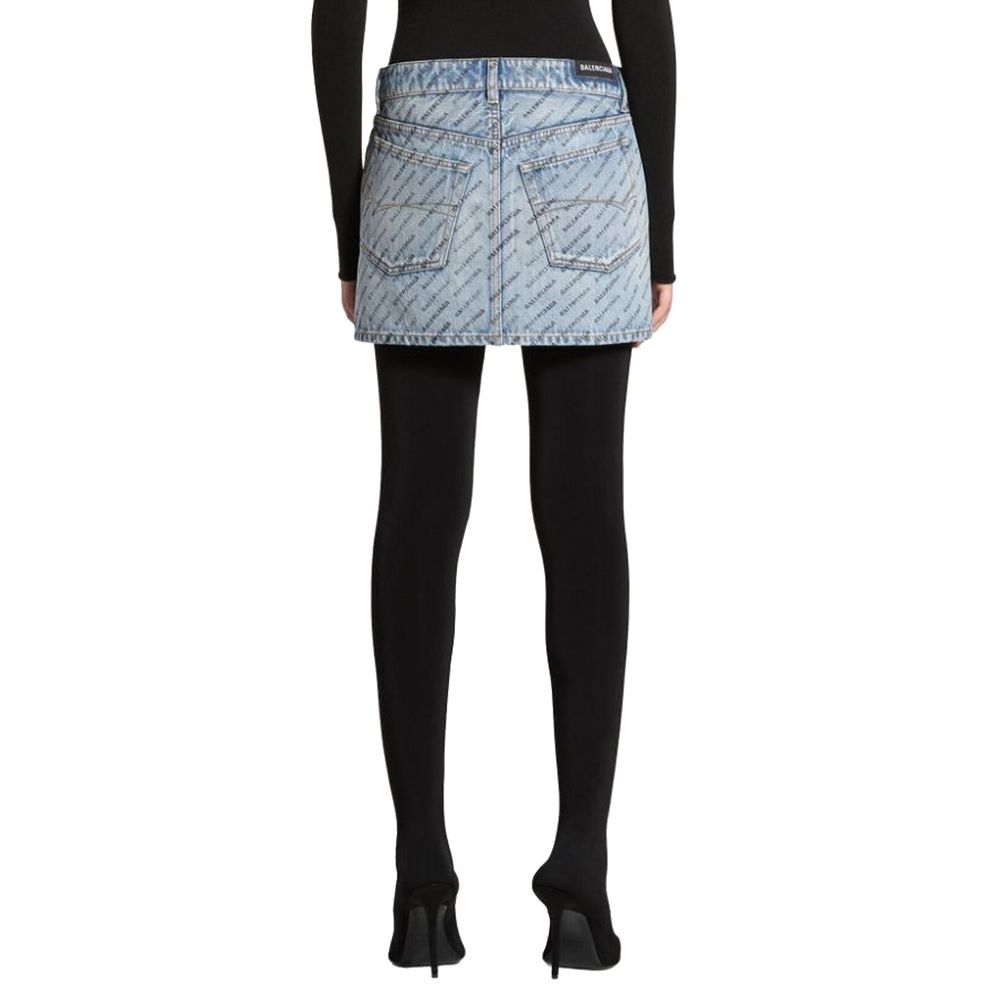 Balenciaga Logo Print Denim Skirt