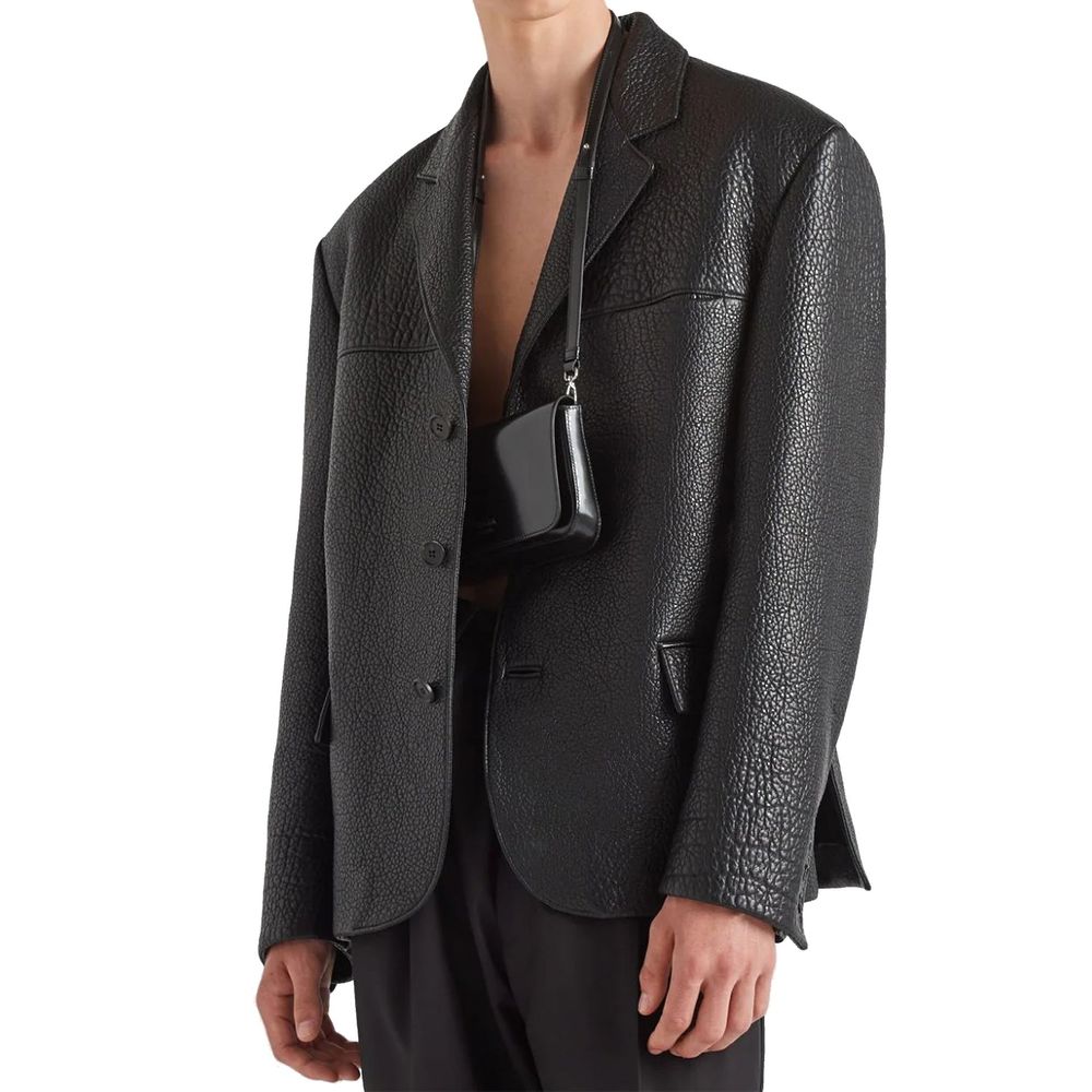 Veste en cuir à boutonnage simple Prada