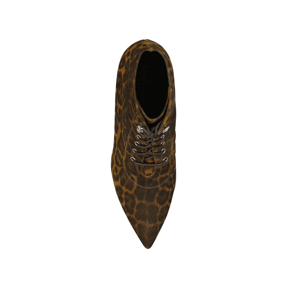 Saint Laurent Kiki Lace-Up Leopard-Print Ankle Boots