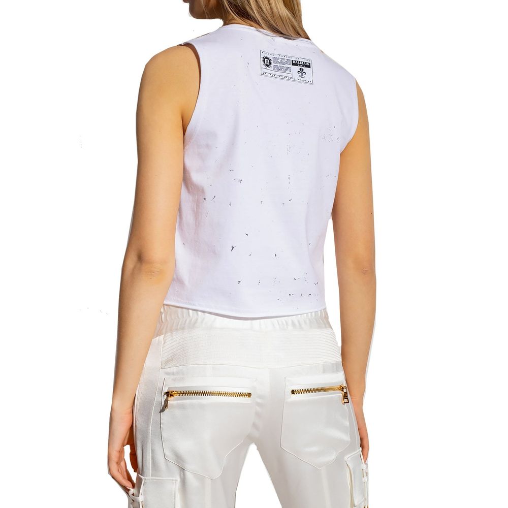 Balmain Printed Cotton Cropped T-Shirt