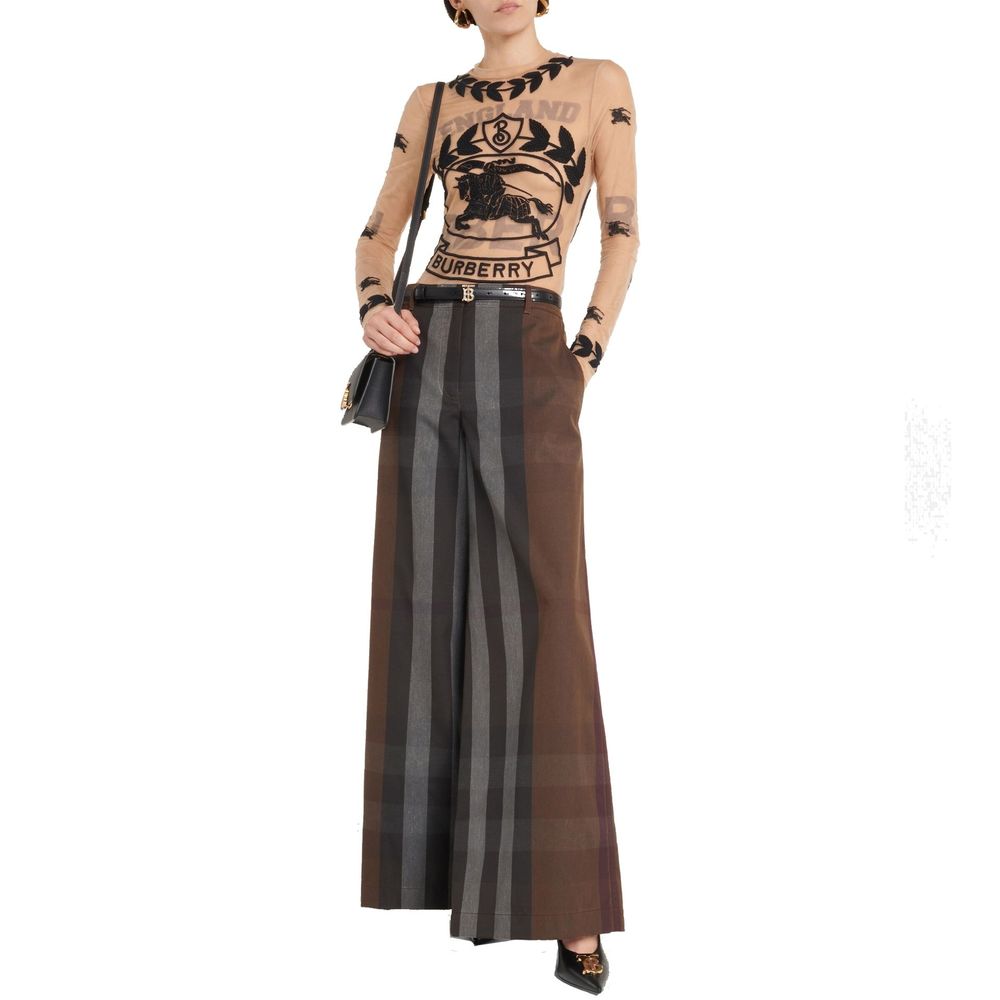 Burberry Checked Wide Leg Canvas Pants