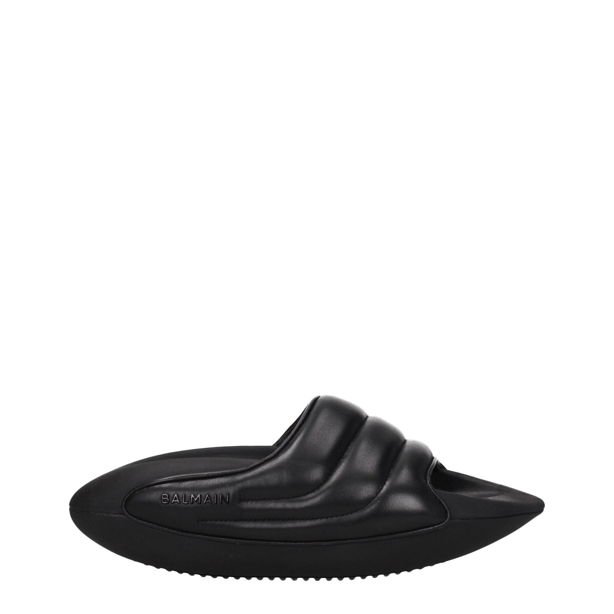 Sandales chaussons en cuir noir Balmain