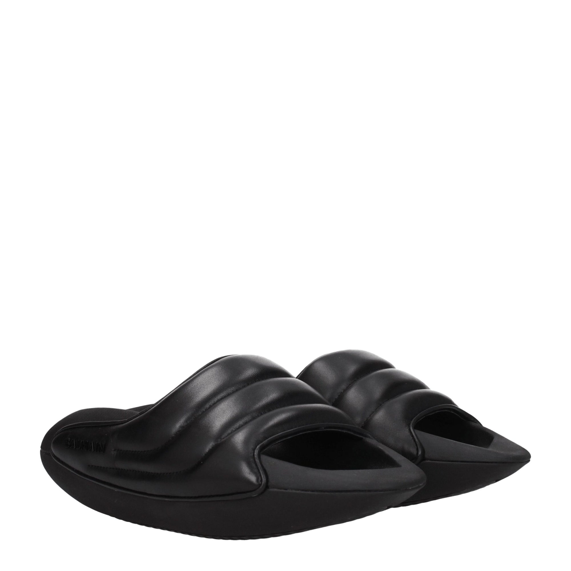 Sandales chaussons en cuir noir Balmain