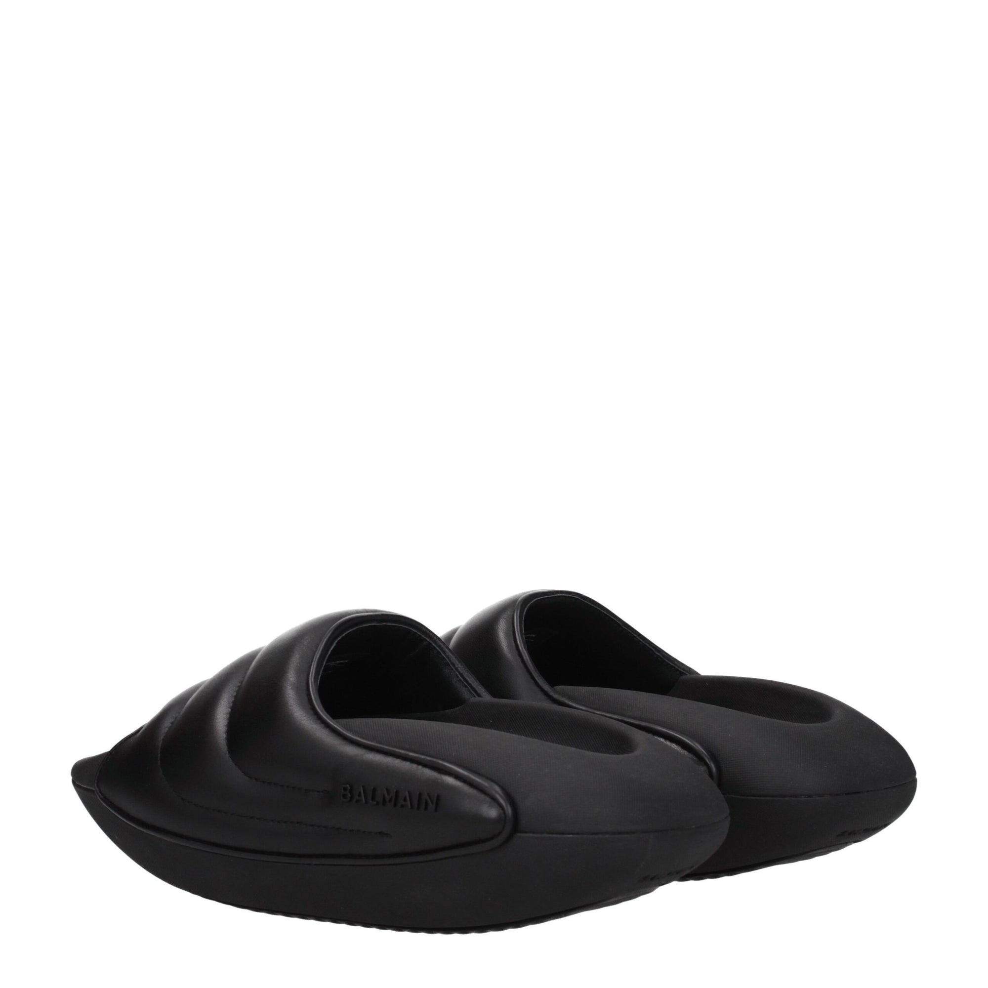 Sandales chaussons en cuir noir Balmain