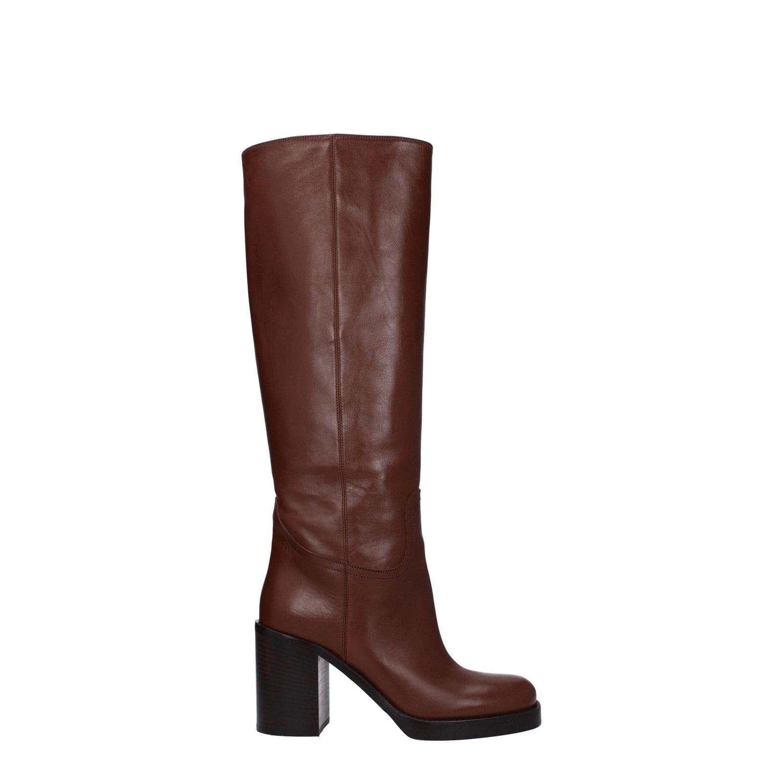 Bottes à talons hauts en cuir marron Prada