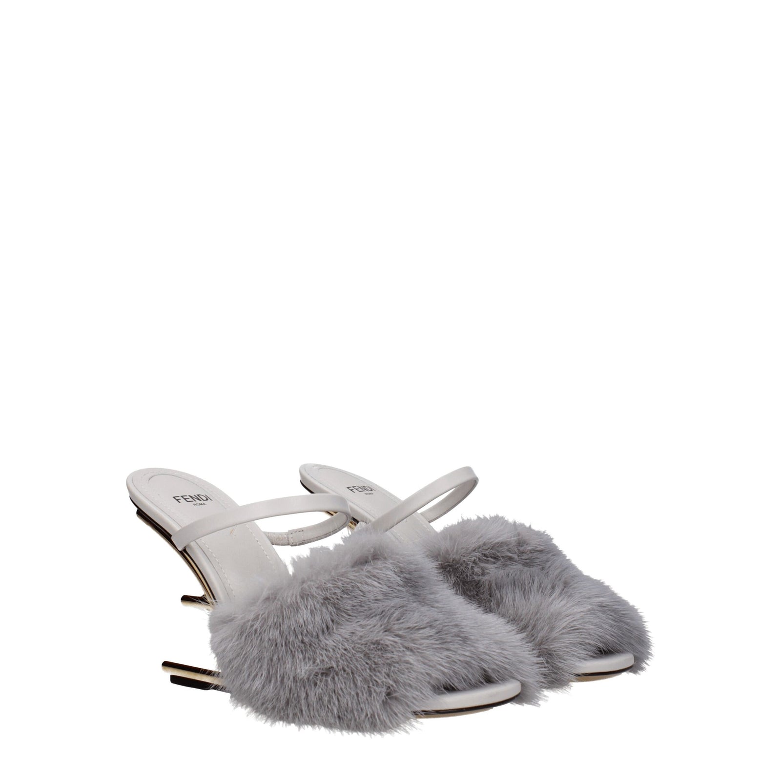 Sandales chaussons Fendi en vison gris