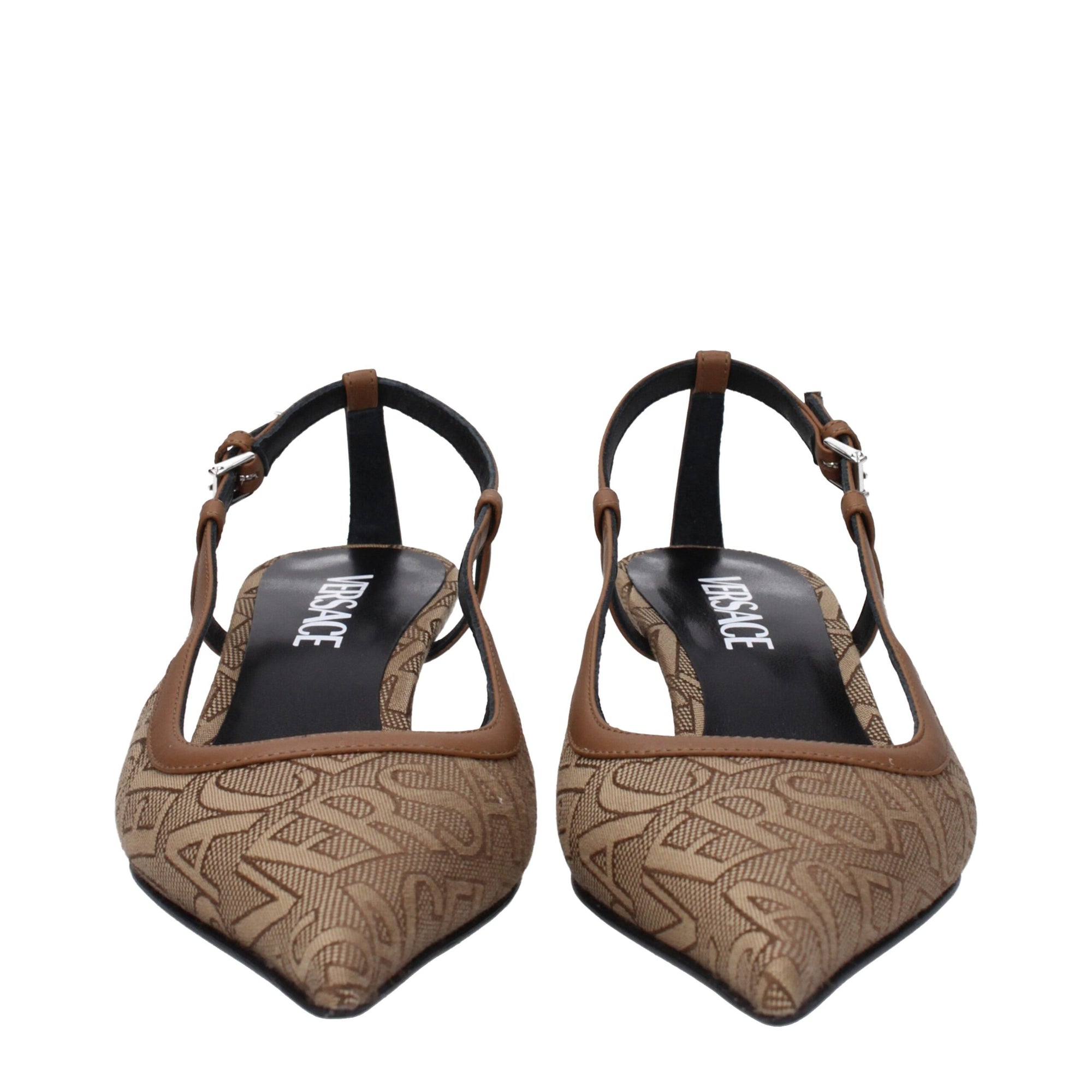 Versace Beige Fabric Mid Heel Pumps