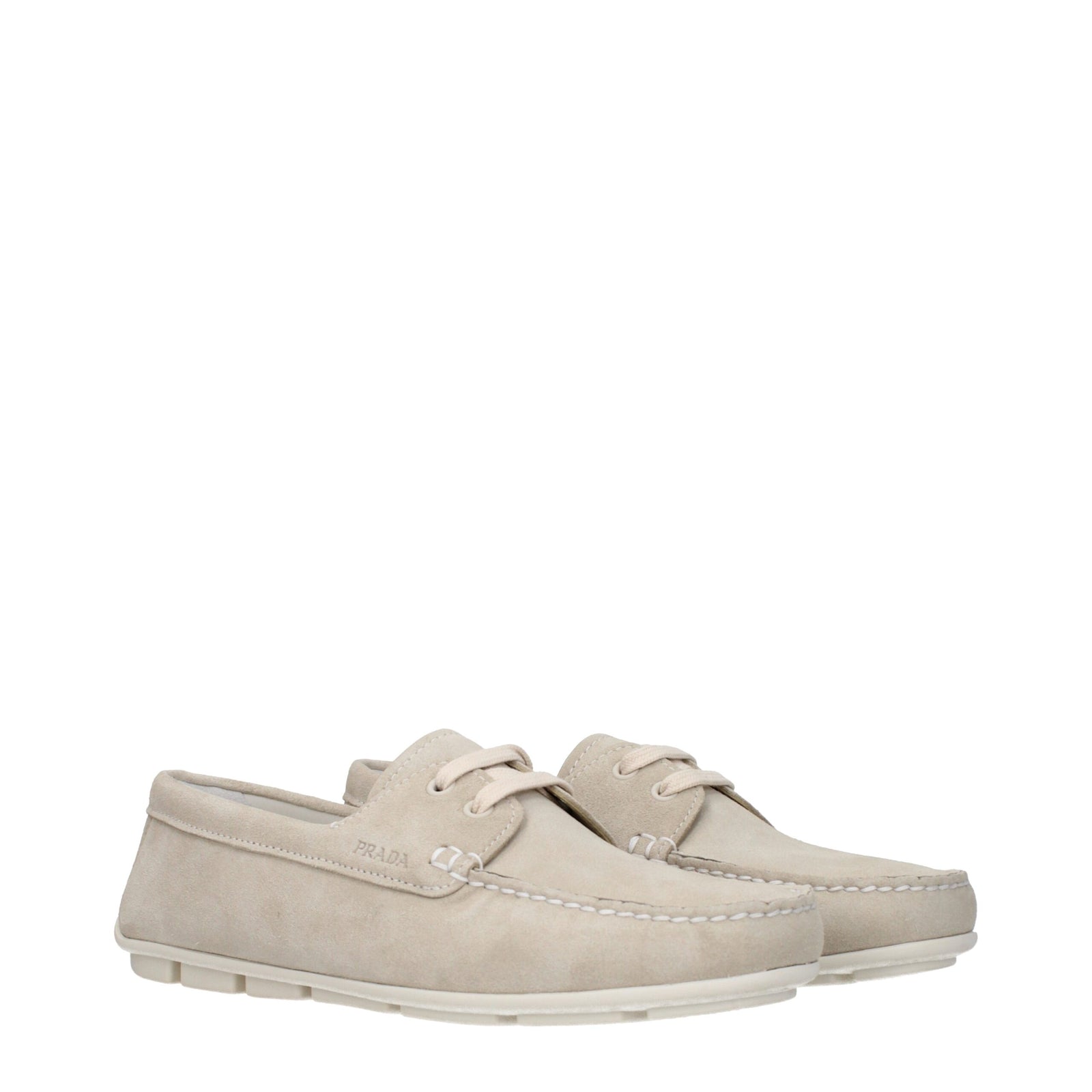 Mocassins à enfiler en cuir gris Prada
