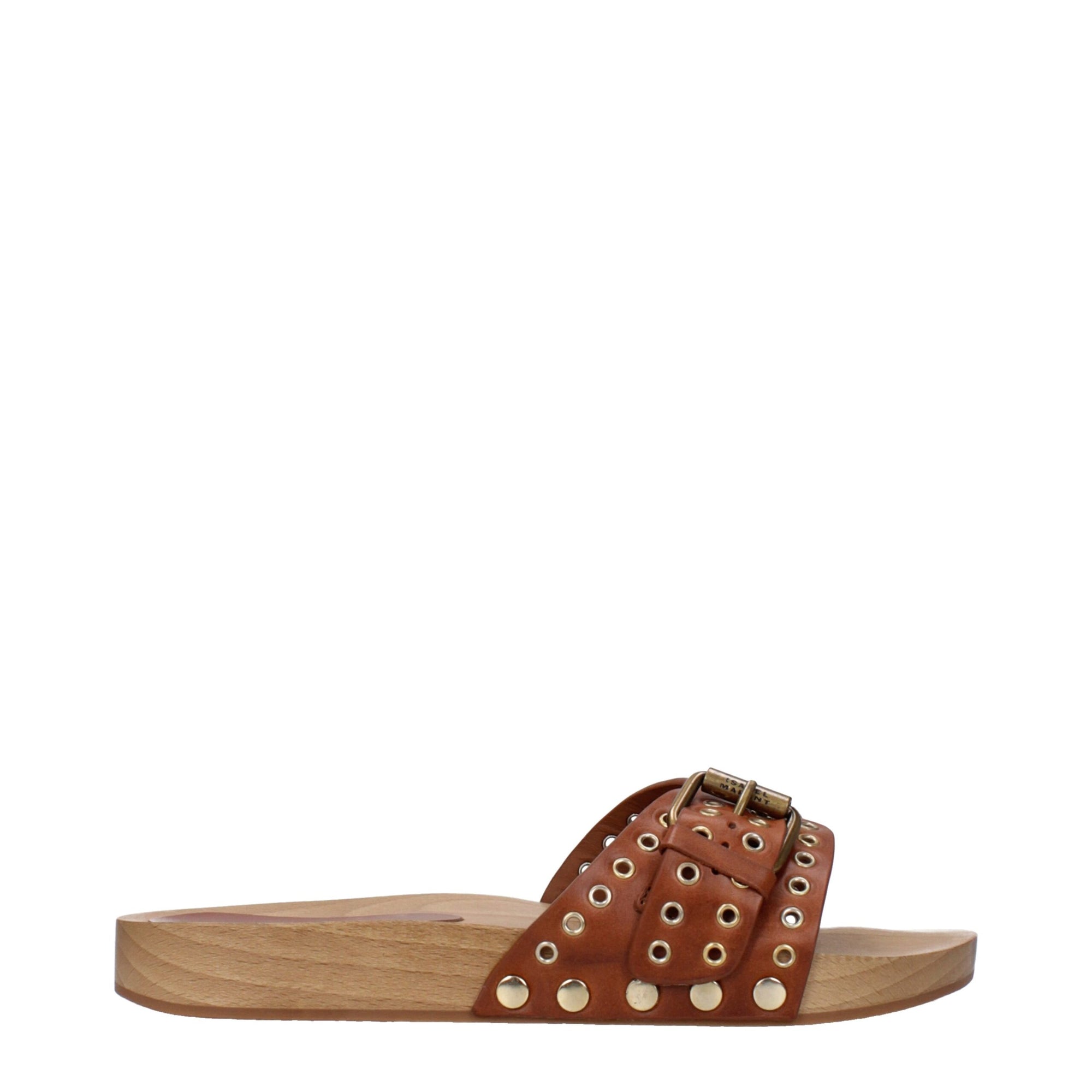 Sandales chaussons en cuir marron Isabel Marant
