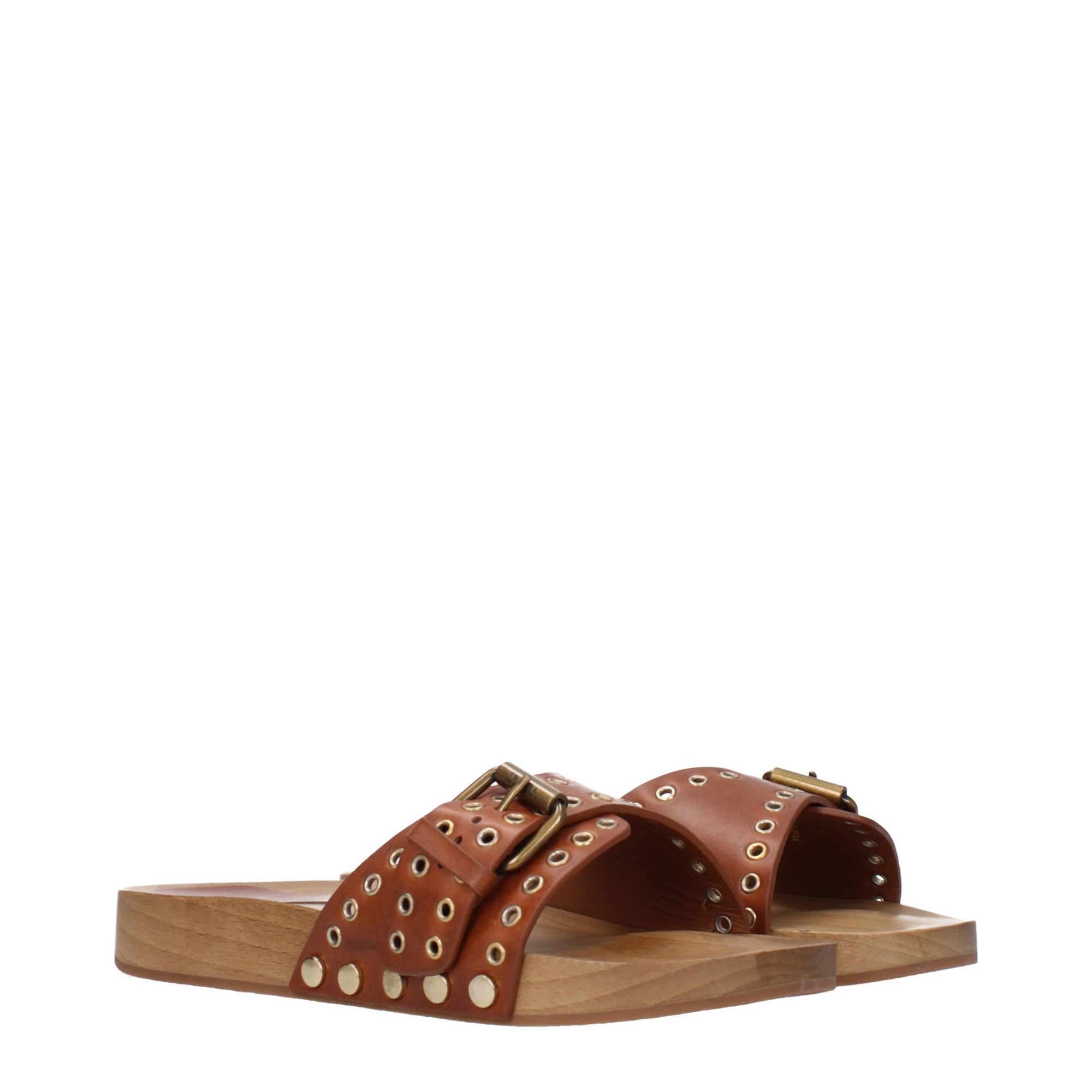 Sandales chaussons en cuir marron Isabel Marant