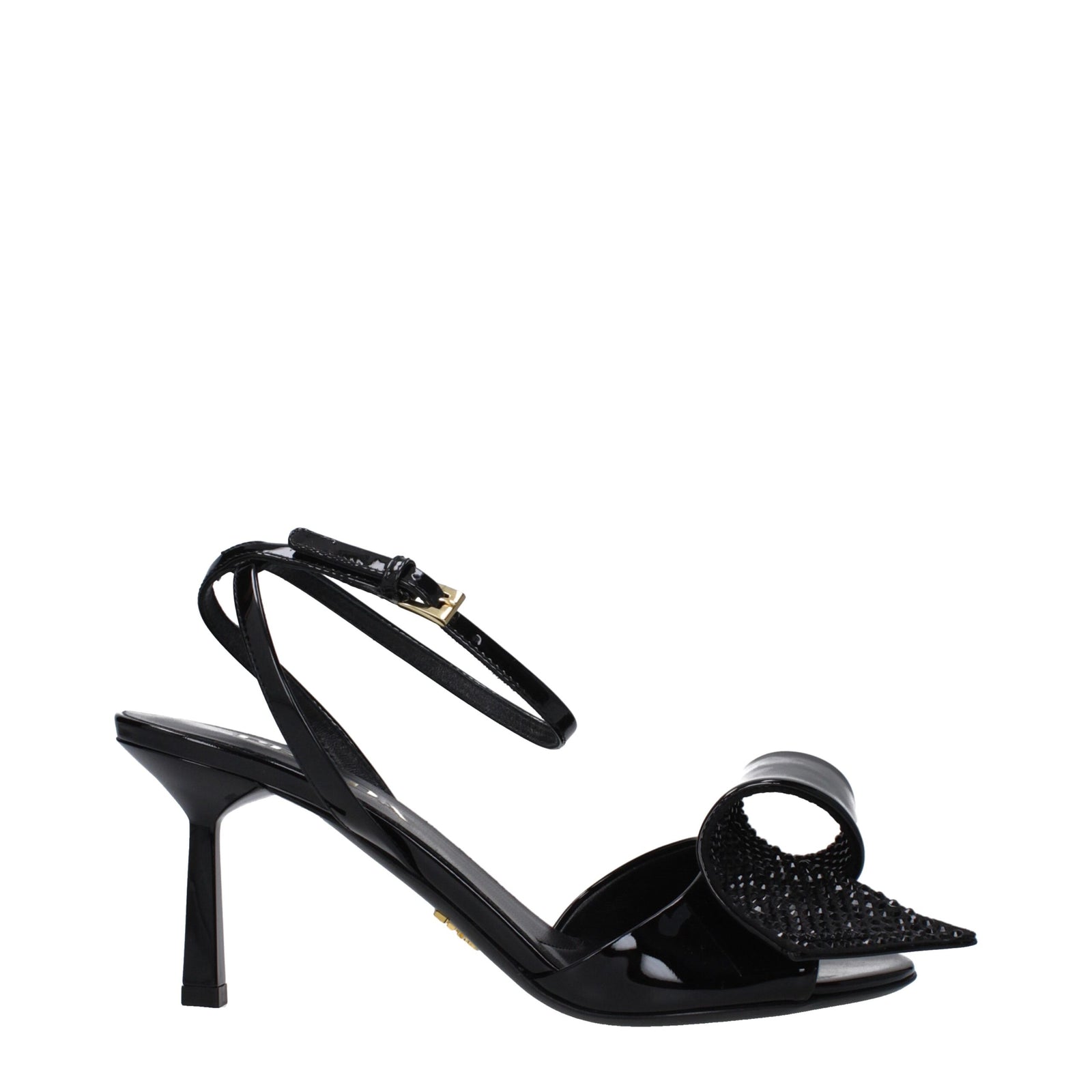 Sandales à talons aiguilles en cuir noir Prada