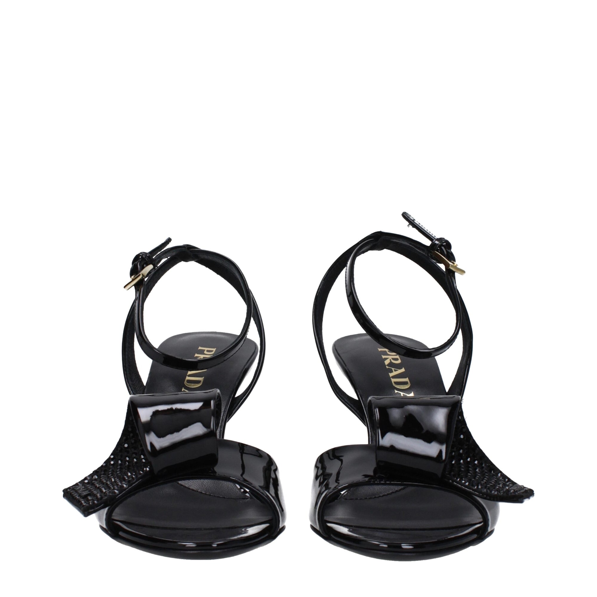 Sandales à talons aiguilles en cuir noir Prada