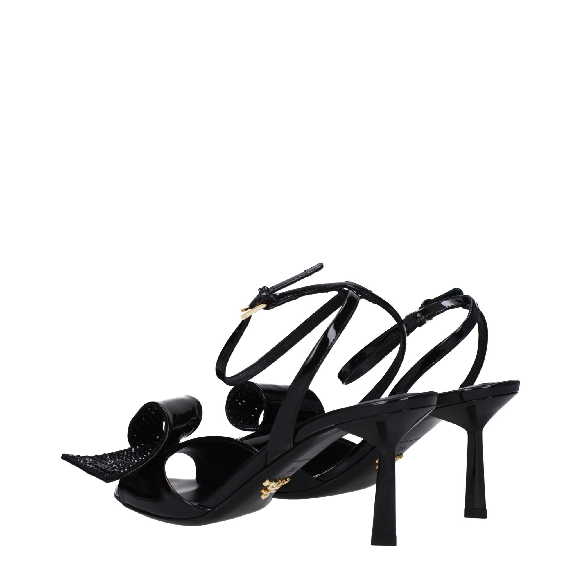 Sandales à talons aiguilles en cuir noir Prada