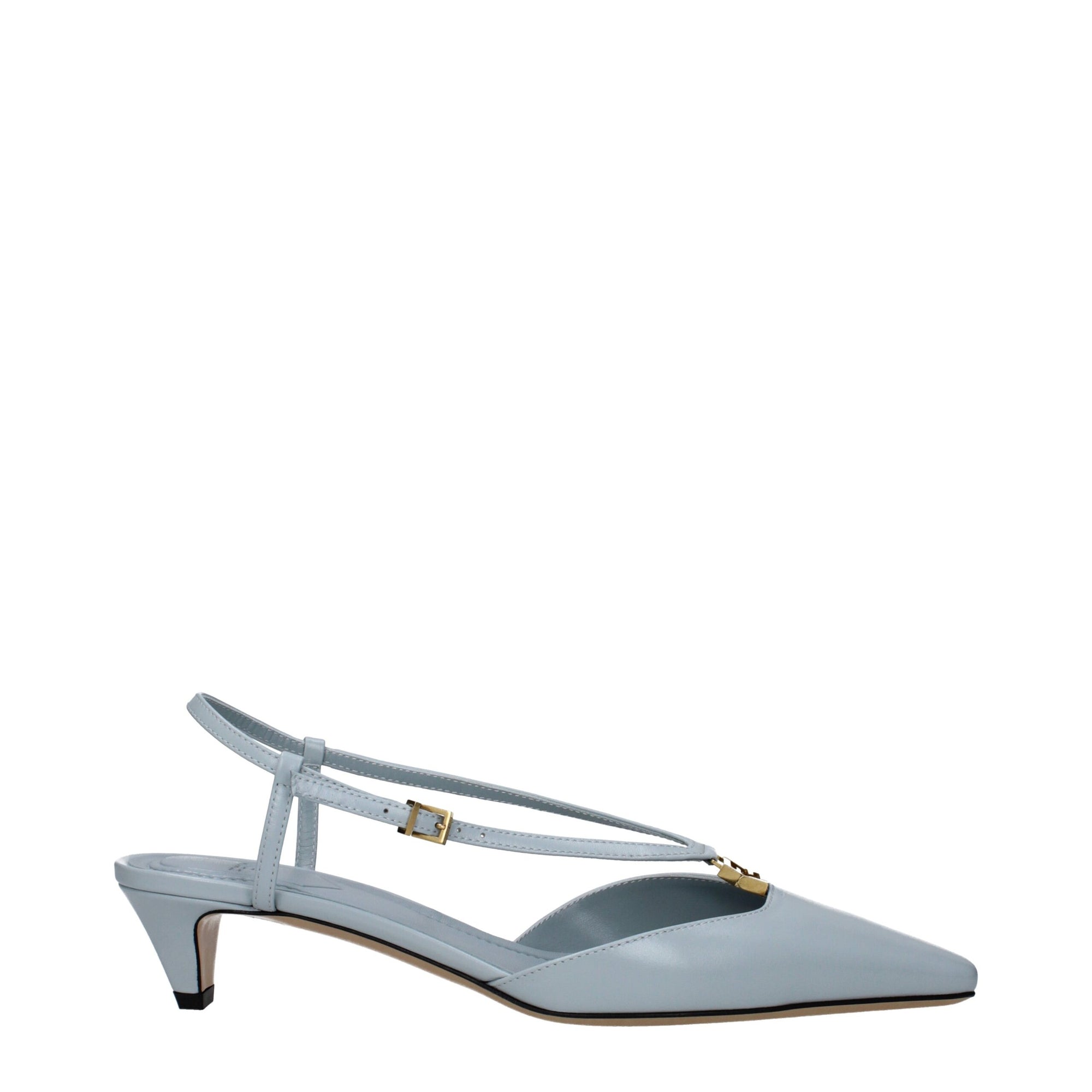 Sandales plates en cuir bleu clair Fendi
