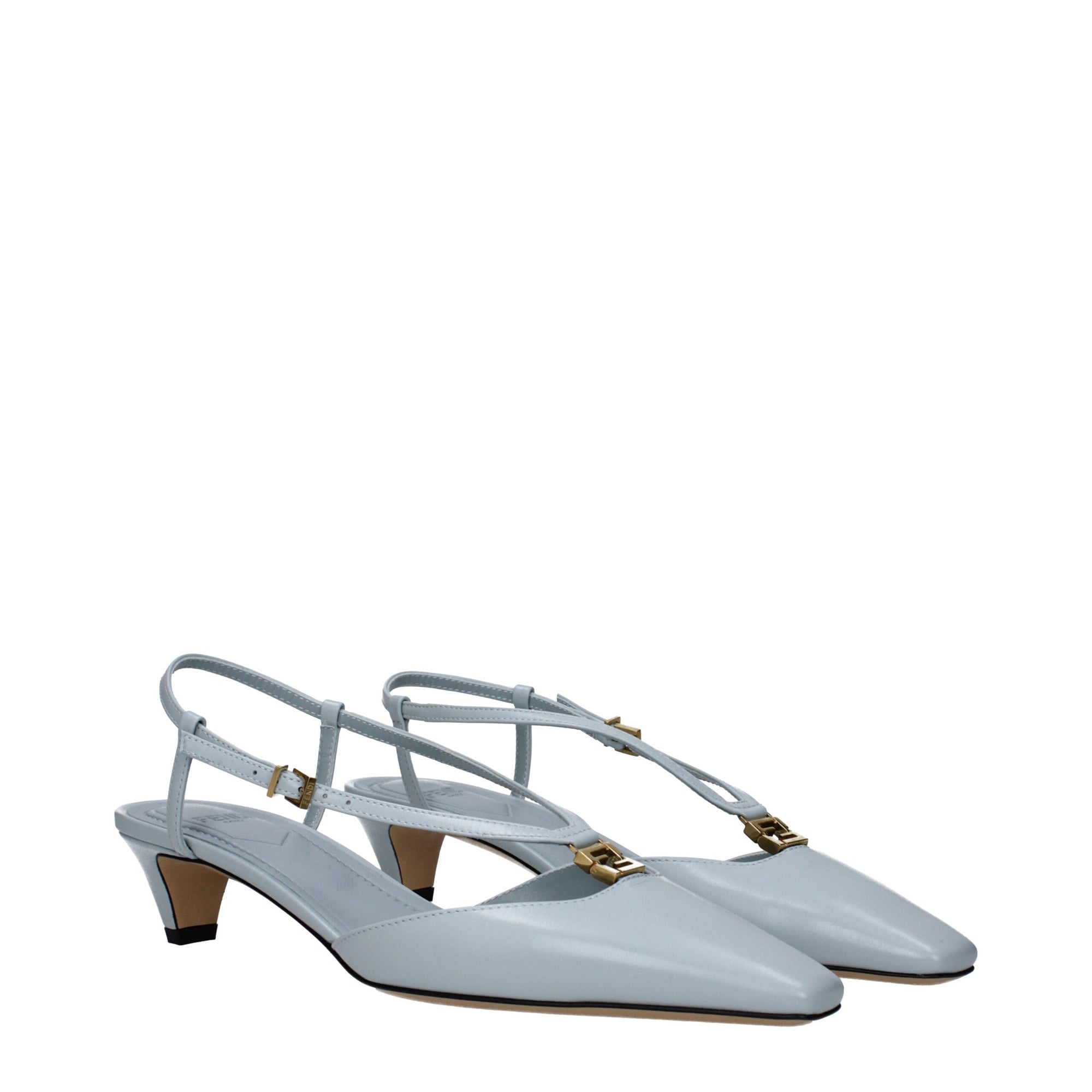 Sandales plates en cuir bleu clair Fendi