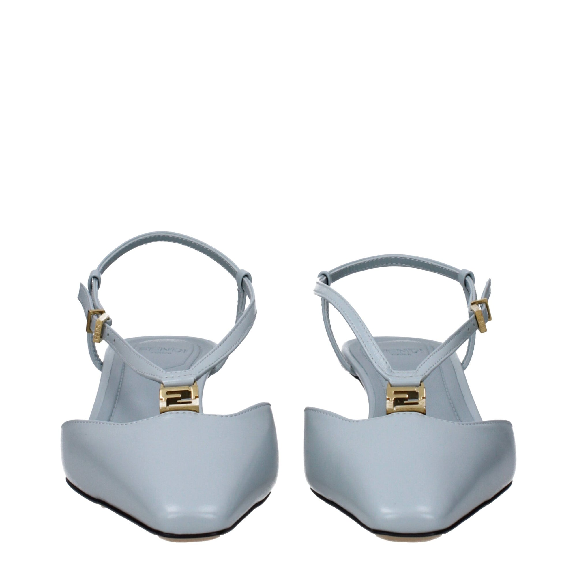Sandales plates en cuir bleu clair Fendi