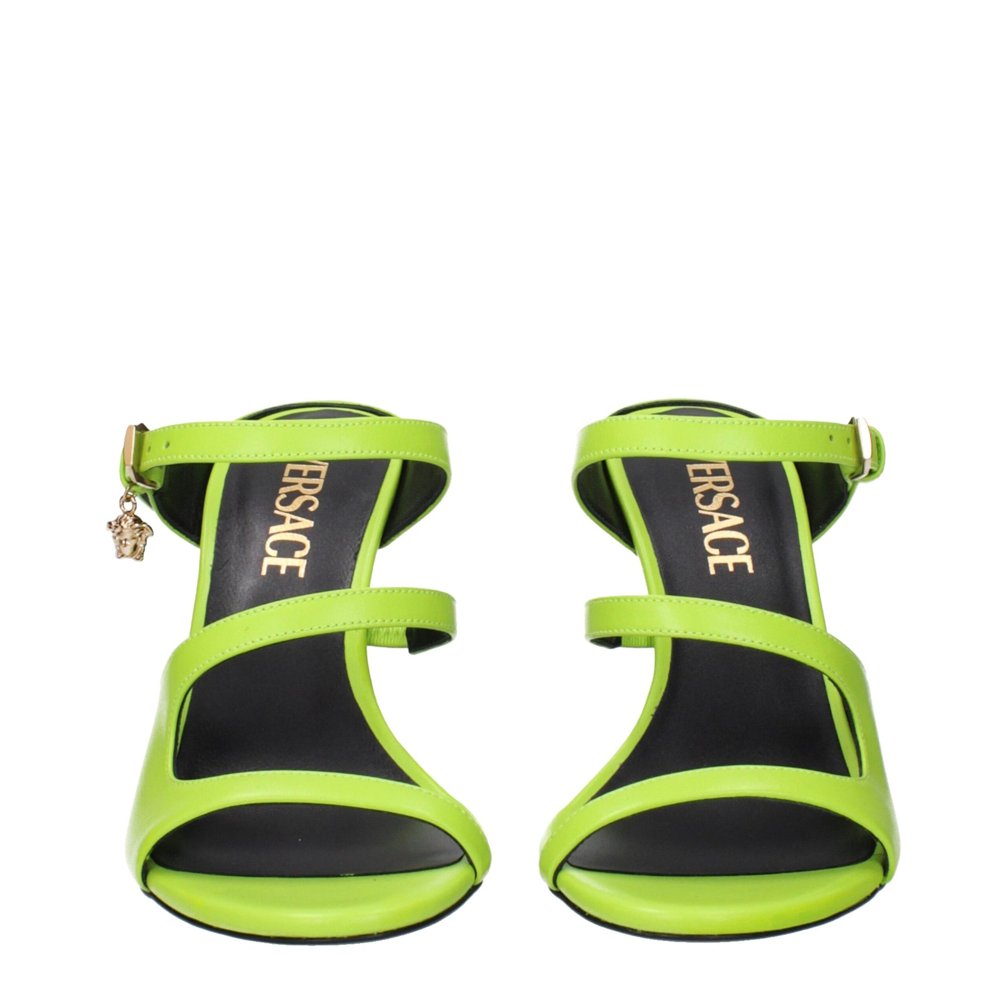 Versace Green Leather Stiletto Heels Sandals