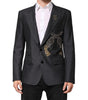 Dolce & Gabbana Dark Gray Bee Embroidery SICILIA Coat Blazer