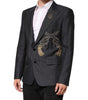Dolce & Gabbana Dark Gray Bee Embroidery SICILIA Coat Blazer
